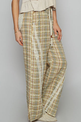 POL Lace Trim Drawstring Checkered Wide Leg Pants - 1985 the VAULT Boutique