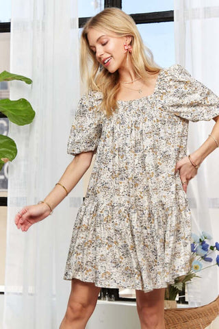 ADORA Floral Square Neck Puff Sleeve Dress - 1985 the VAULT Boutique