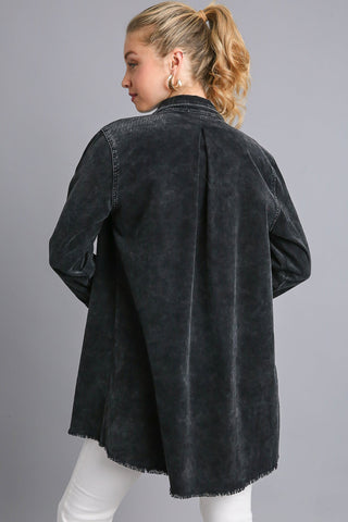 Umgee Raw Hem Button Down Denim Jacket with Chest Pockets - 1985 the VAULT Boutique