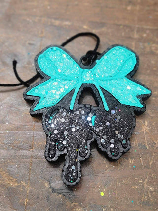 Black/Teal Cherry Bow Hanging Car Freshie - Ice Black - 1985 the VAULT Boutique