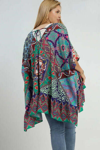 Umgee Full Size Mixed Print Ruffle Hem Open Front Cover Up Plus Size - 1985 the VAULT Boutique