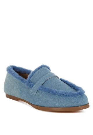 Nivena Fur Detail Denim Loafers - 1985 the VAULT Boutique