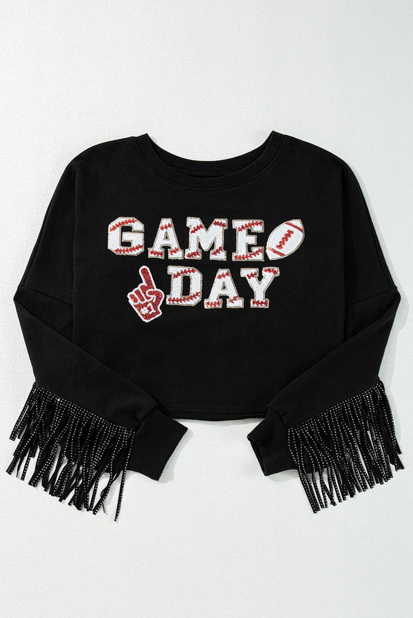 GAME DAY Fringe Long Sleeve Sweatshirt - 1985 the VAULT Boutique