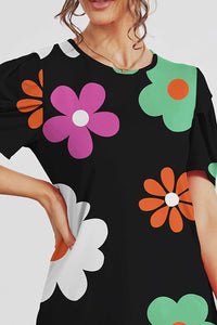 FAM-FAM Flower Round Neck Short Sleeve Blouse - 1985 the VAULT Boutique