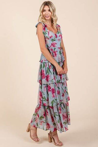 Mittoshop Layered Floral Sweetheart Neck Maxi Dress - 1985 the VAULT Boutique