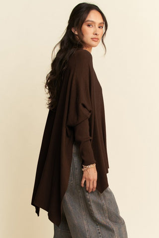 Davi & Dani High-Low Side Slit Batwing Sleeve Top - 1985 the VAULT Boutique