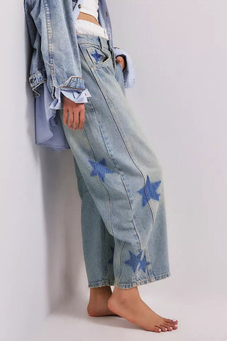 Contrast Star Wide Leg Jeans - 1985 the VAULT Boutique