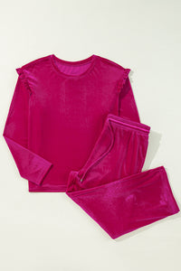 Frill Round Neck Long Sleeve Top and Pants Set - 1985 the VAULT Boutique