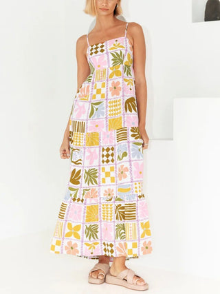 Cutout Printed Square Neck Maxi Cami Dress - 1985 the VAULT Boutique