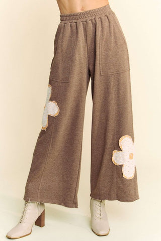 Davi & Dani Flower Patch Elastic Waist Wide Leg Pants - 1985 the VAULT Boutique