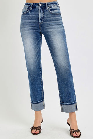 RISEN Full Size High Rise Crop Straight Roll Up Jeans - 1985 the VAULT Boutique