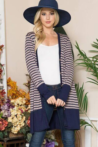 Celeste Full Size Striped Button Up Long Sleeve Cardigan Plus Size - 1985 the VAULT Boutique