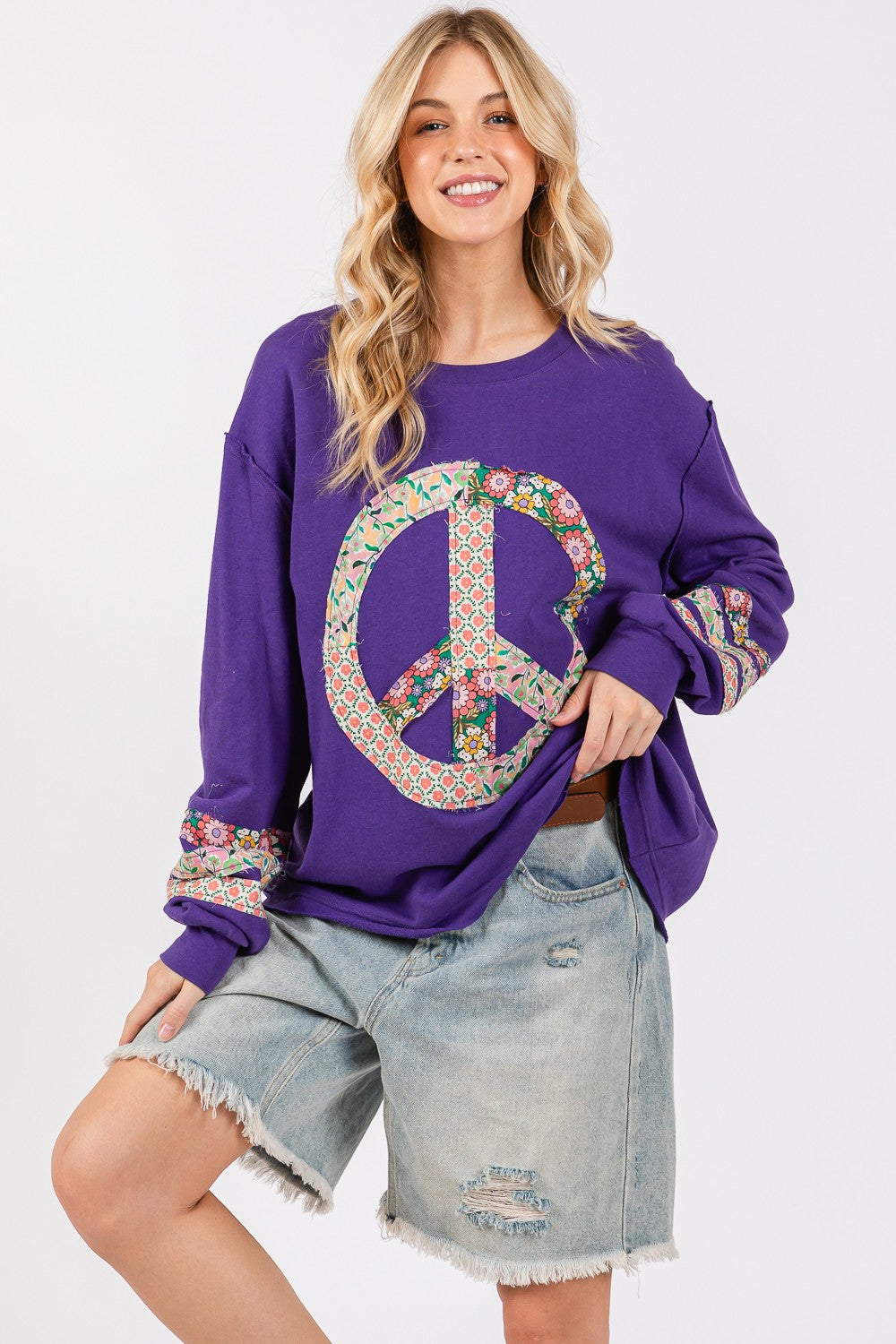 SAGE+FIG Peace Applique Patch Long Sleeve Top - 1985 the VAULT Boutique