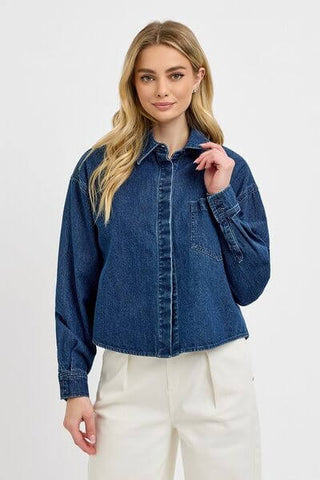 RISEN Button Up Long Sleeve Denim Shacket - 1985 the VAULT Boutique