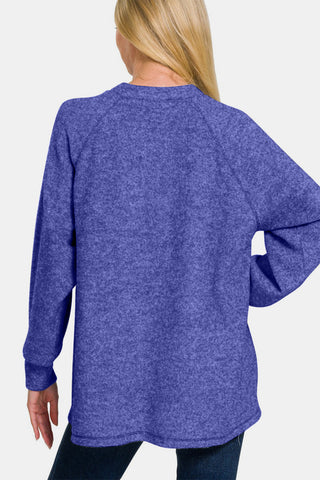 Zenana Full Size Brushed Melange Hacci High-Low Sweater - 1985 the VAULT Boutique