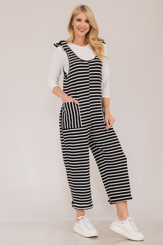 Celeste Full Size Striped Scoop Neck Overalls with Pockets - 1985 the VAULT Boutique