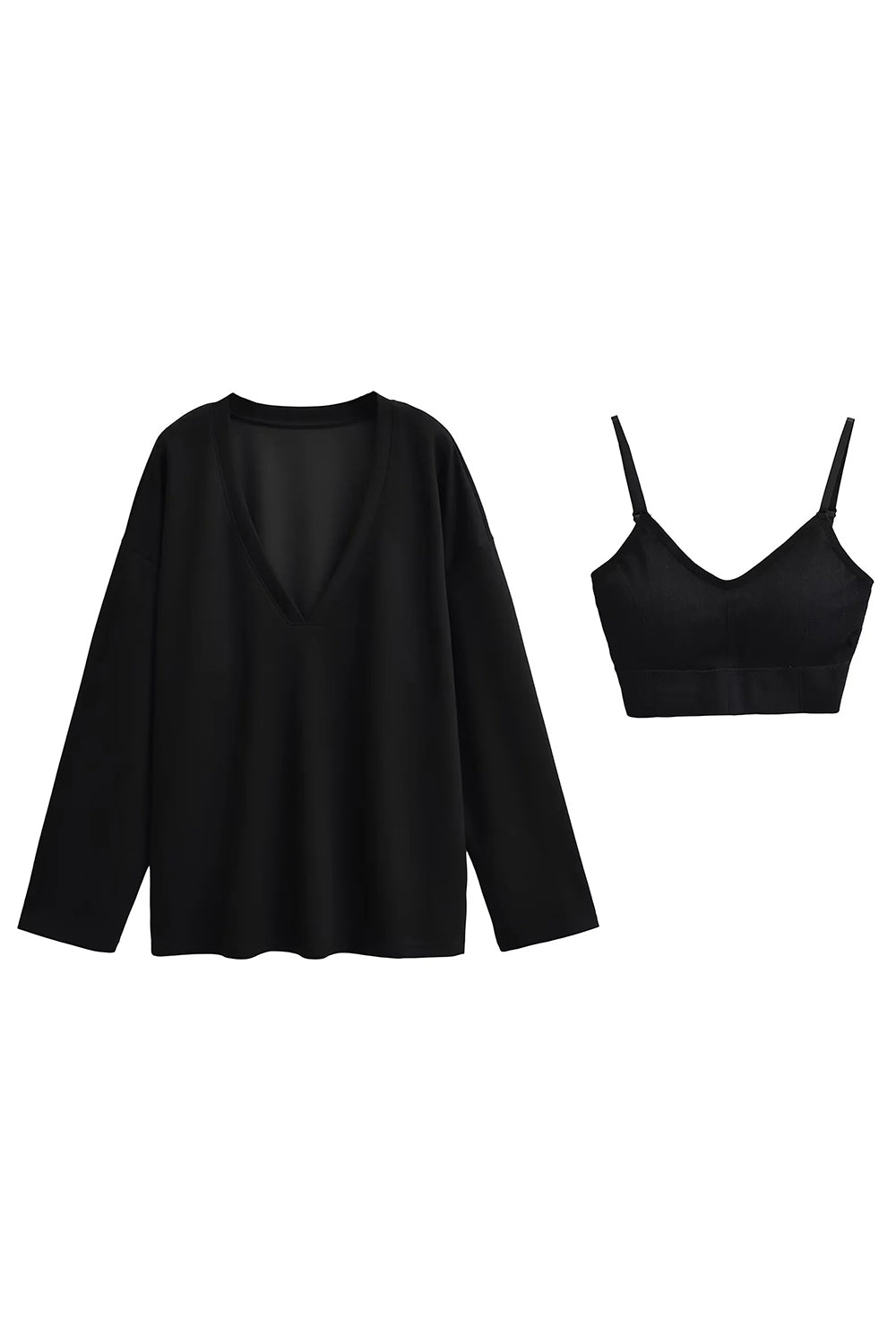 Basic Bae V-Neck Dropped Shoulder Long Sleeve Sweatshirt with Bra - 1985 the VAULT Boutique