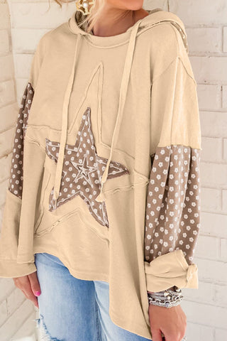 Floral Patchwork Star Pattern Drawstring Hoodie - 1985 the VAULT Boutique