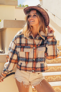 BiBi Brushed Plaid Crop Jacket with Pockets - 1985 the VAULT Boutique