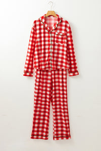 Plaid Collared Neck Long Sleeve Top and Pants Set - 1985 the VAULT Boutique