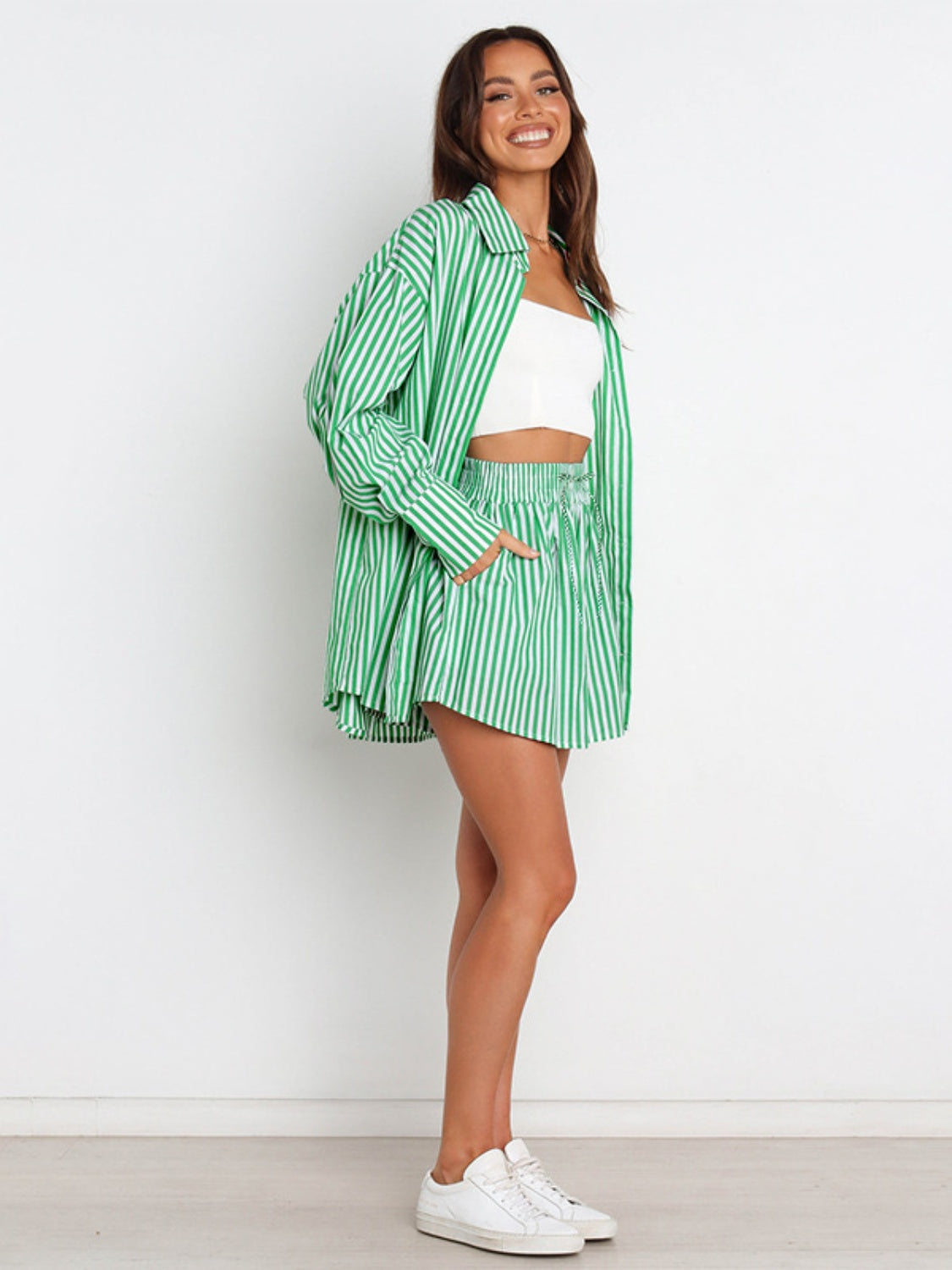 Striped Dropped Shoulder Shirt and Shorts Set - 1985 the VAULT Boutique