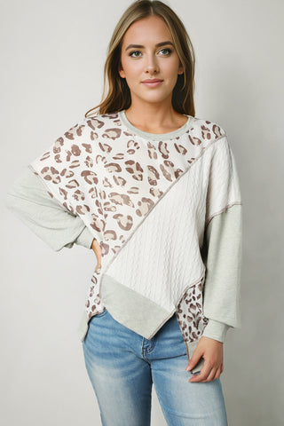 Leopard Exposed Seams Round Neck Sweatshirt - 1985 the VAULT Boutique