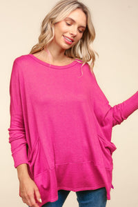 Haptics Dolman Long Sleeve Oversized Knit Top with Pockets - 1985 THE VAULT