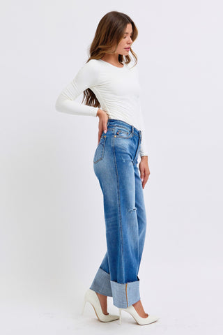 Judy Blue Full Size Distressed High Waist Wide Leg Jeans - 1985 the VAULT Boutique