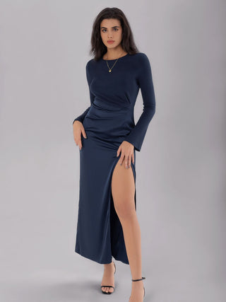 Split Round Neck Long Sleeve Midi Dress - 1985 the VAULT Boutique