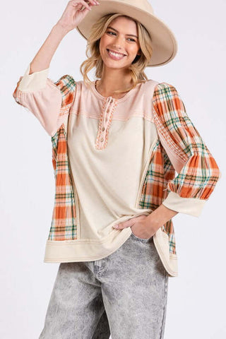 SAGE + FIG Exposed Seam Button Detail Plaid Top - 1985 the VAULT Boutique