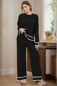 High-Low Round Neck Top and Pants Sweater Set - 1985 the VAULT Boutique