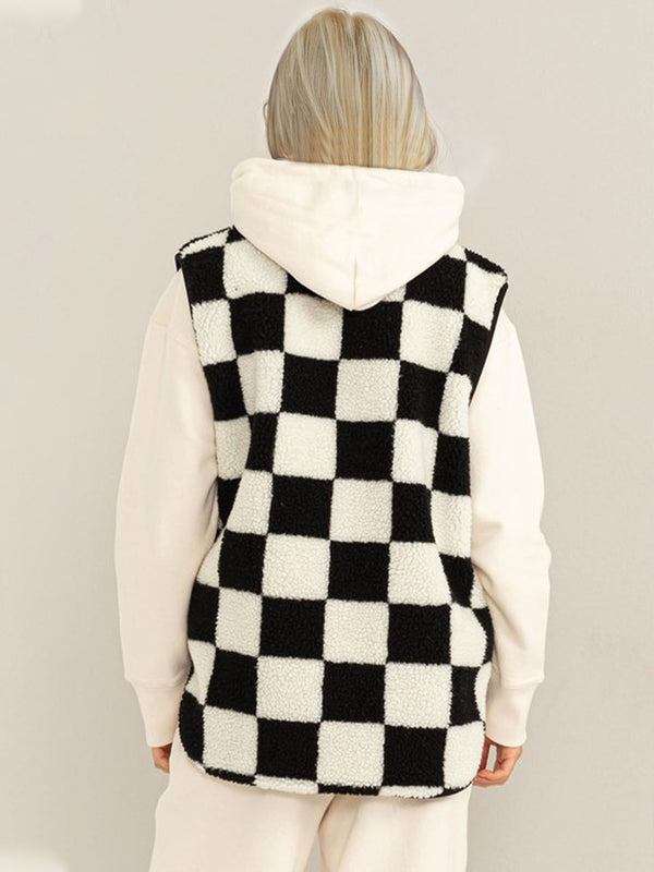 Double Take Full Size Zip Up Checkered Vest Cost - 1985 the VAULT Boutique