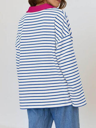 Mandy Striped Johnny Collar Long Sleeve Sweatshirt - 1985 the VAULT Boutique