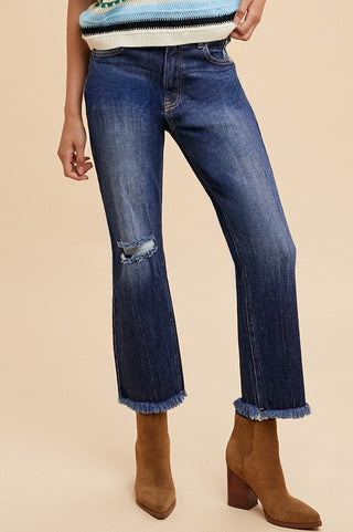 Annie Wear Distressed Raw Hem Straight Leg Cropped Jeans - 1985 the VAULT Boutique