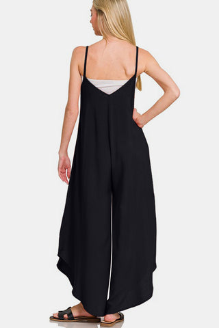 Zenana Spaghetti Strap Wide Leg Overalls with Pockets - 1985 the VAULT Boutique