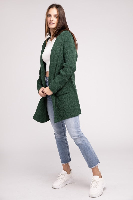 Hooded Open Front Sweater Cardigan - 1985 the VAULT Boutique