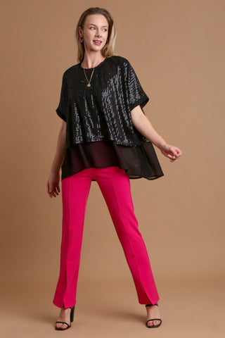 Umgee Sequin Half Sleeve Layered Blouse - 1985 the VAULT Boutique