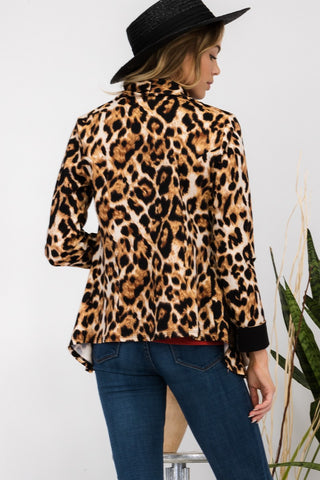 Celeste Full Size Leopard Open Front Long Sleeve Blazer - 1985 the VAULT Boutique