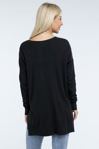 Hi-Low Hem Basic Front Seam Sweater - 1985 the VAULT Boutique