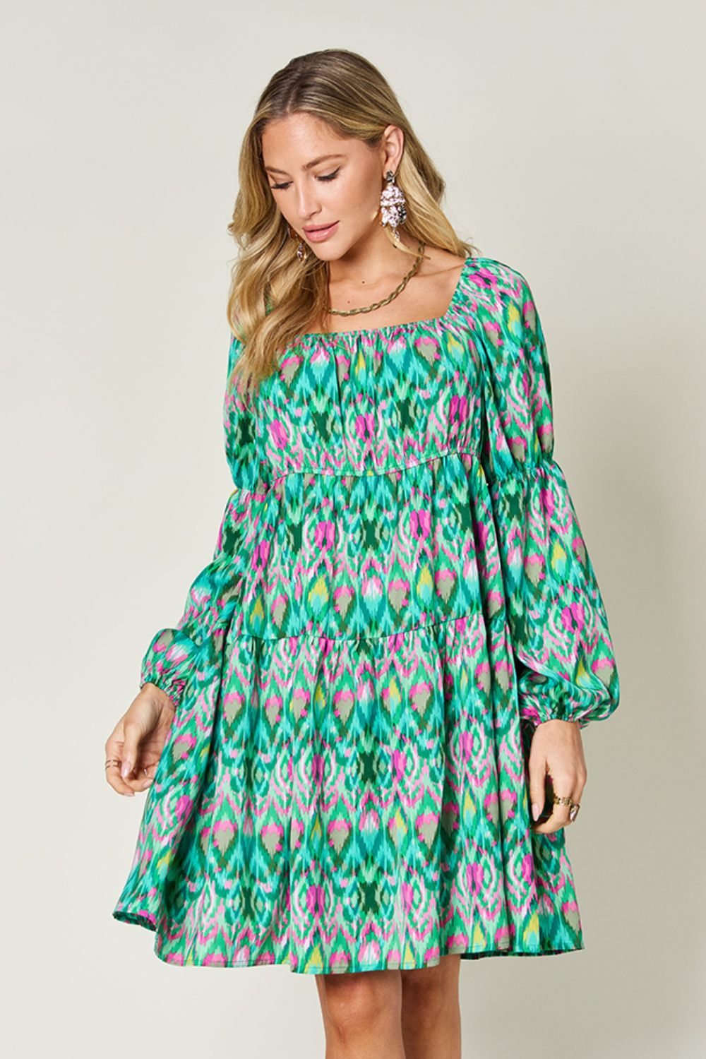 Double Take Full Size Printed Long Sleeve Dress - 1985 the VAULT Boutique