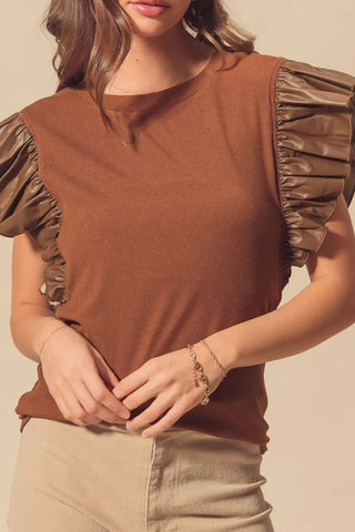 Ruffled Round Neck Cap Sleeve Blouse - 1985 the VAULT Boutique