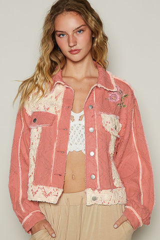 POL Crochet Patch Embroidered Button Up Jacket - 1985 the VAULT Boutique