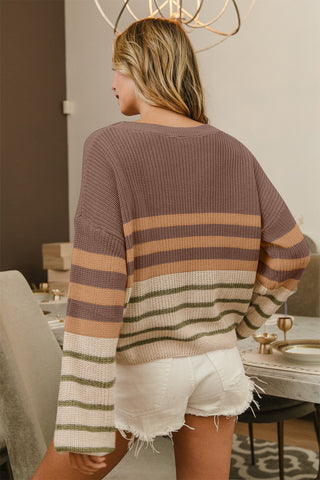 BiBi Color Block Striped Long Sleeve Sweater - 1985 the VAULT Boutique