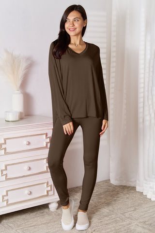 Basic Bae Bamboo Full Size V-Neck Long Sleeve Top and Pants Lounge Set - 1985 the VAULT Boutique