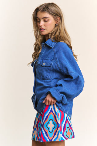 J.NNA Snap Down Long Sleeve Denim Shacket - 1985 the VAULT Boutique