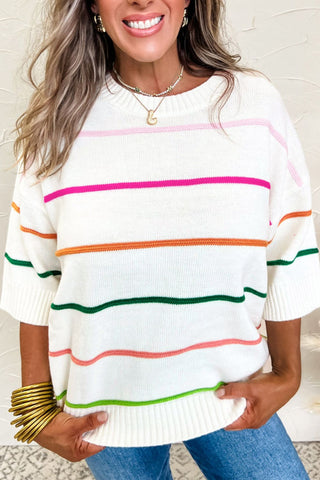 Striped Half Sleeve Drop Shoulder Sweater - 1985 the VAULT Boutique