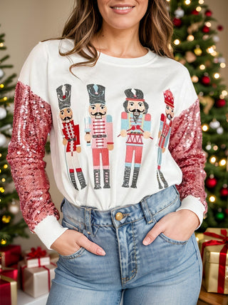 Sequin Nutcracker Round Neck Long Sleeve Sweatshirt - 1985 the VAULT Boutique