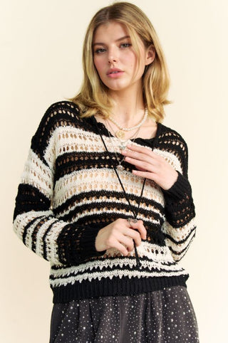 Davi & Dani Contrast Striped Crochet Drop Shoulder Knit Cover Up - 1985 the VAULT Boutique