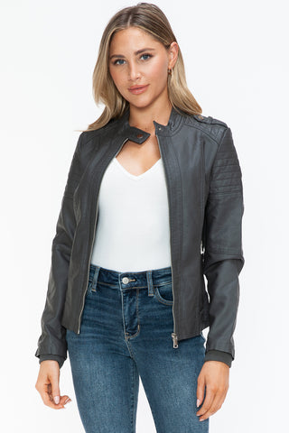 Snobbish PU Leather Biker Jacket with Side Zip Pockets - 1985 the VAULT Boutique