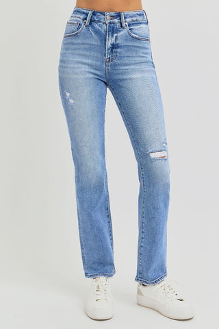 RISEN Full Size Distressed High-Rise Ankle Straight Jeans - 1985 the VAULT Boutique